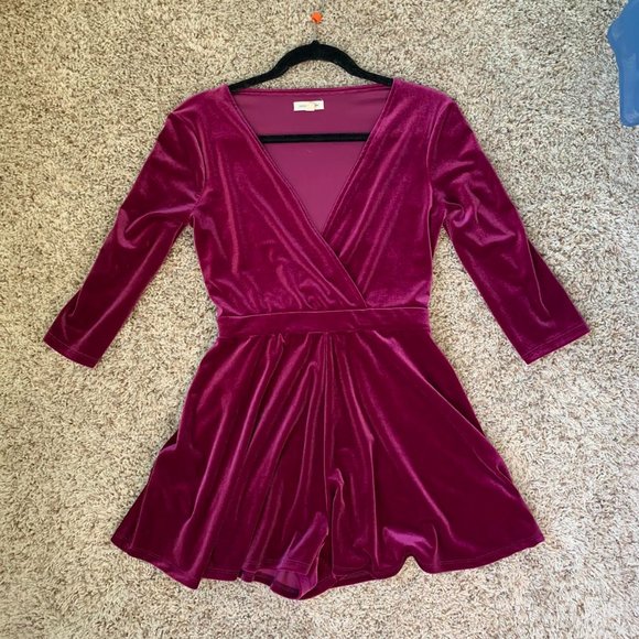 Urban Outfitters Other - Purple Velvet Mid Sleeve V Neck Romper